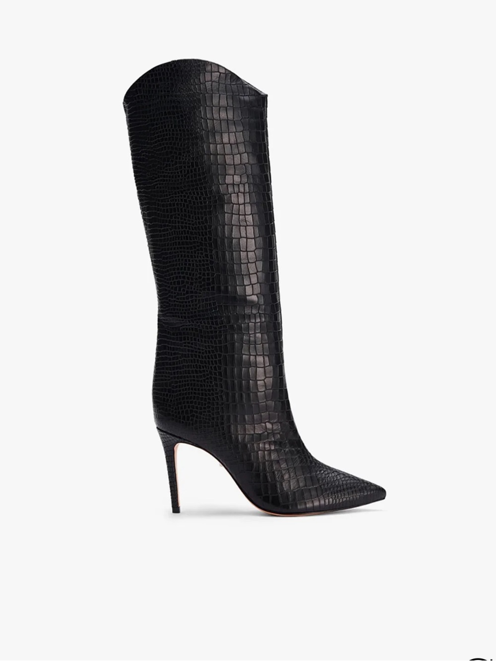 LIKE NEW - Schutz Maryana Black Croc-Embossed Leather Pointed Toe Knee Boots